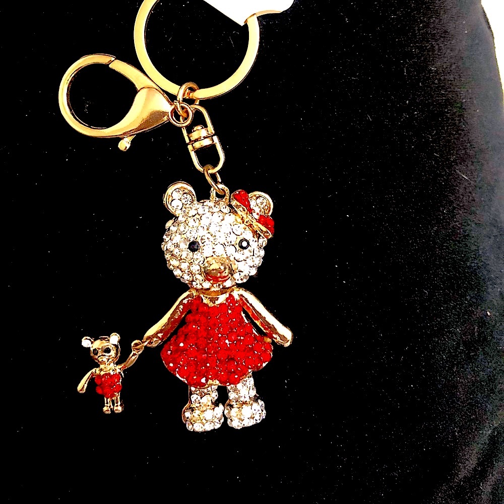 Girl bear with baby teddy bear keychain